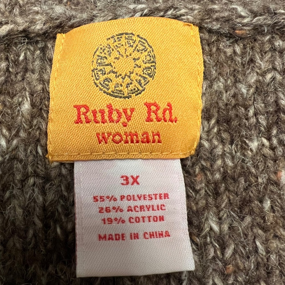 Ruby Rd. Brown Speckled‎ Button Front Flower Appl… - image 2